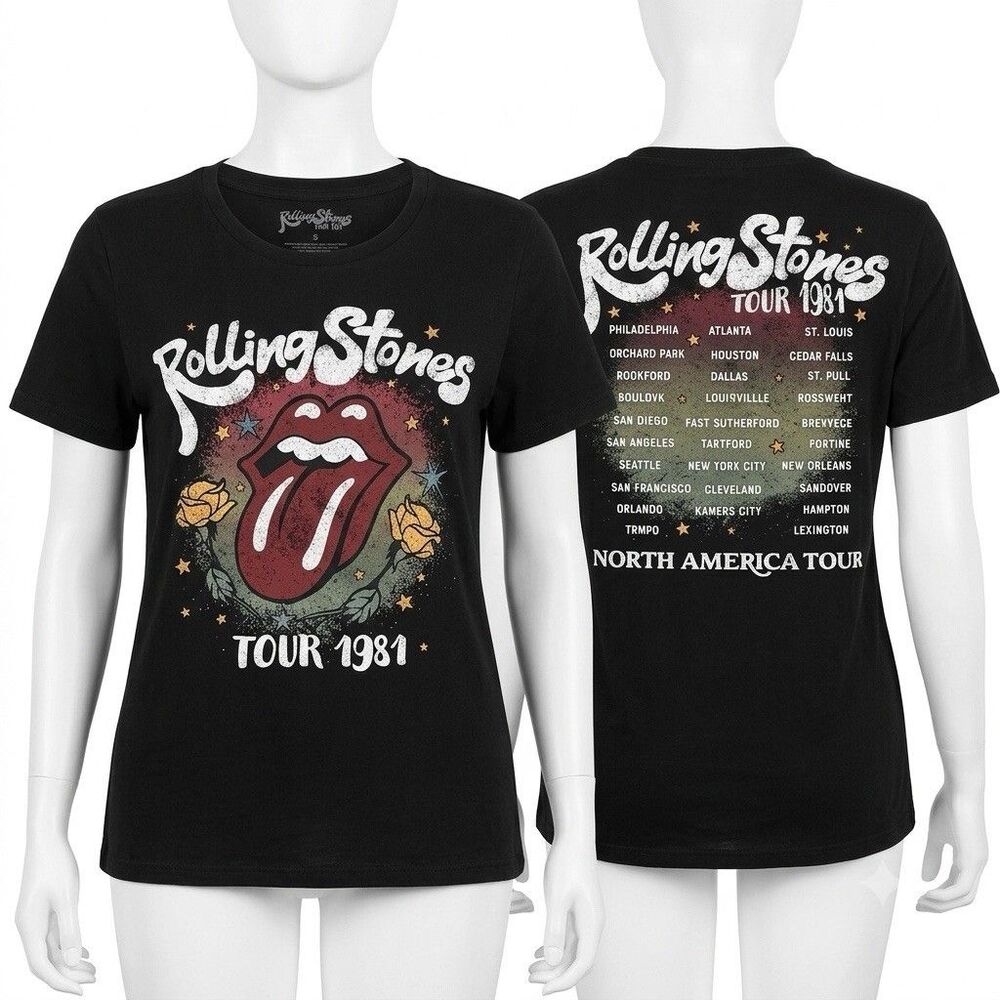 The Rolling Stones Shirt Women's XL 16-18 Black Tour 1981 North America Band Tee